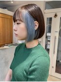 アイスブルー　ブリーチ　インナーカラー　横浜ボブN