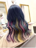 ハイライトカラーカラフルウェーブグラデーション