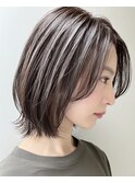 【30代40代】透明感ショートボブ／グレージュ／前髪なし