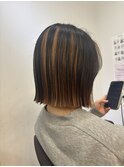 アンブレラカラー　切りっぱなし 20代人気ボブ　外ハネボブ