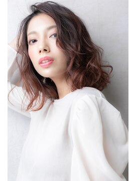 カバーヘア ブリス 上尾西口店(COVER HAIR bliss) ミルクティーピンク波巻きカールかきあげボブ309X上尾20代30代