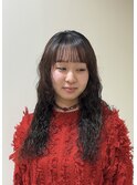 ぱっつん前髪×ウェーブパーマ