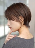 横浜西口大人ショートボブ前髪なしココアベージュ韓国30代40代