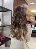 バレイヤージュブルネットベージュロングヘアブリーチ池袋2274