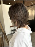 0代30代40代/小顔/くびれ外ハネミディ/アッシュベージュ