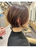 大人可愛い20代30代40代黒髪前下がりショートボブ丸みショート◎