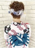 横浜ショート浴衣／ヘアアレンジ／リボン／金箔