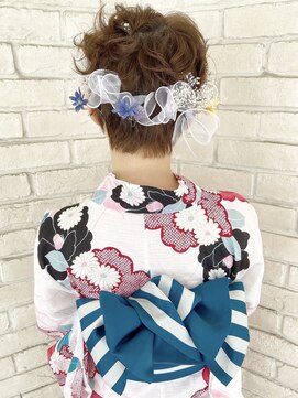 ハウス(HAUS.) 横浜ショート浴衣／ヘアアレンジ／リボン／金箔