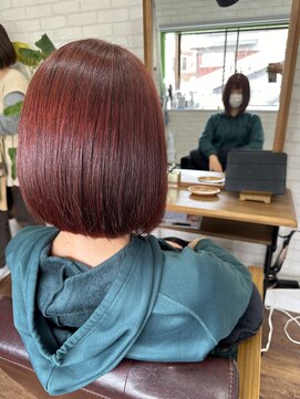 ライフ 星田店(Lyfe) 艶感レッドブラウン大人ボブ美シルエット仕上げ_415