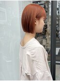 ブリーチなしダブルカラー オレンジ ミニボブ 落合