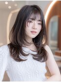20代30代大人可愛いレイヤーロング/前髪パーマ/グレーベージュ