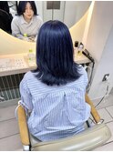 ハイトーン　ネイビーブルー　ブリーチ　切りっぱなし　横浜★