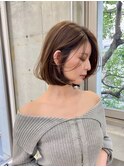 オリーブベージュ×ボブ