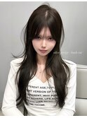 透明感オリーブグレージュ×韓国ハッシュカット
