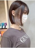 武蔵小杉くびれショートボブレイヤーインナーカラー白髪染め30代