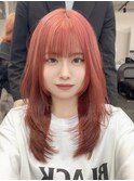 《レイヤーロング》オレンジカラー似合わせ前髪ワンホンヘア韓国