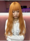 オレンジ／ロング/ウェーブヘア