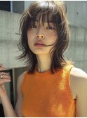 くびレイヤーカット/ボブ/ウルフカット/アプリコットオレンジ