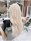 ハイトーンカラーロング/ホワイトブロンド/韓国ヘア原宿