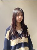 レイヤーカットブリーチなしダブルカラーカシスピンクカラー