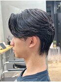 メンズリバースセンターパートニュアンスパーマブルーブラック