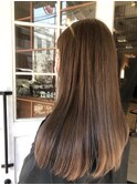 大人可愛い　つやカラー　縮毛矯正　ナチュラルブラウン