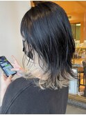 【morio原宿】インナーカラー　黒髪ホワイトベージュ　レイヤー