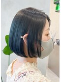 黒髪ボブネビージュ胸上暗めカラーショコラベージュアースカラー