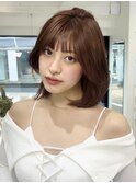 e14韓国ヘアーミディアムレイヤーブリーチなしココアブラウン