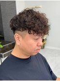 ダークアッシュニュアンスパーマ韓国マッシュベリーショート