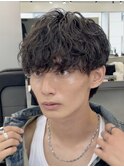 天神大名シャドウパーマメンズカットラウンドマッシュ30代無造作