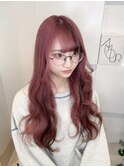ピンクカラー/ローライト/エクステ/デザインカラー/ウルフカット