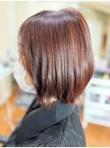 ピンクべージュ大人可愛い髪質改善カラー肩ラインエアリーボブ