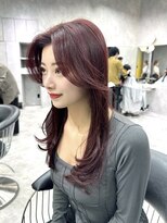 シティ(CITY) レッドブラウン カーテンバング 韓国ヘア
