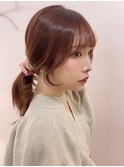 一つ結びも可愛い/ロングレイヤー/ブラウンレッド
