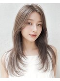 黒髪/グレーベージュ/レイヤーロング/前髪パーマ[新宿駅]