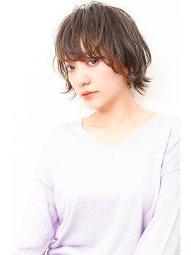 モニカ 西宮北口(Monica) 小顔補正立体カット・ ボブショート・ くすみブルー・ 透明感