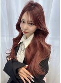 くびれヘア　韓国ヘア　ブリーチ無しダブルカラー　赤髪