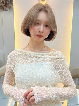 ハローバイシー 仙台(Hello by Sea) 韓国風ワンカール切りっぱなしボブミルクティーベージュ仙台