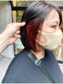 インナーカラーボブブリーチありレッド赤髪