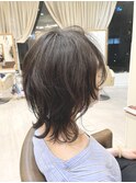 マッシュウルフ大きめカールの無造作パーマ