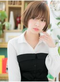 カーキグレージュ耳かけ小顔前下がりミニボブc4大宮20代30代40代