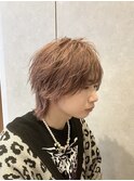 【ブリーチあり】ピンクベージュ×ミディアムウルフ
