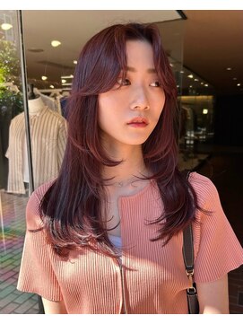 ノラ ヘアーサロン(NORA HAIR SALON) 【大久保】ブリーチなし、ワインレッド、顔まわりレイヤー