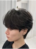 韓国へアカルマパーマワックスなしセンターパート黒髪ウルフ