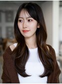 ☆フェミニンロング大人かわいいぱっつん前髪レイヤーカット小顔