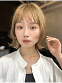 ハイライト/マチルダボブ前髪ピンクベージュ/インナーグレージュ