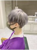 グレーシルバーツーブロック韓国マッシュ/ブリーチデザイン原宿