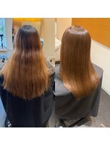 ビーアップヘアー(be:up hair)&nbsp;ブリーチ履歴（ハイライト履歴）でもここまで艶髪　縮毛矯正