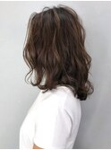 ウェーブボブ_オリーブカラーハイライトカラー_ba248611
